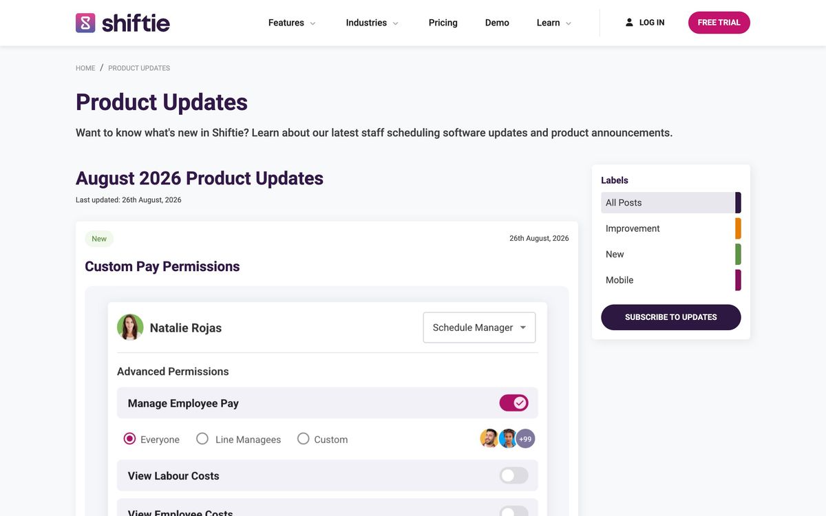 Shiftie, product page screenshot