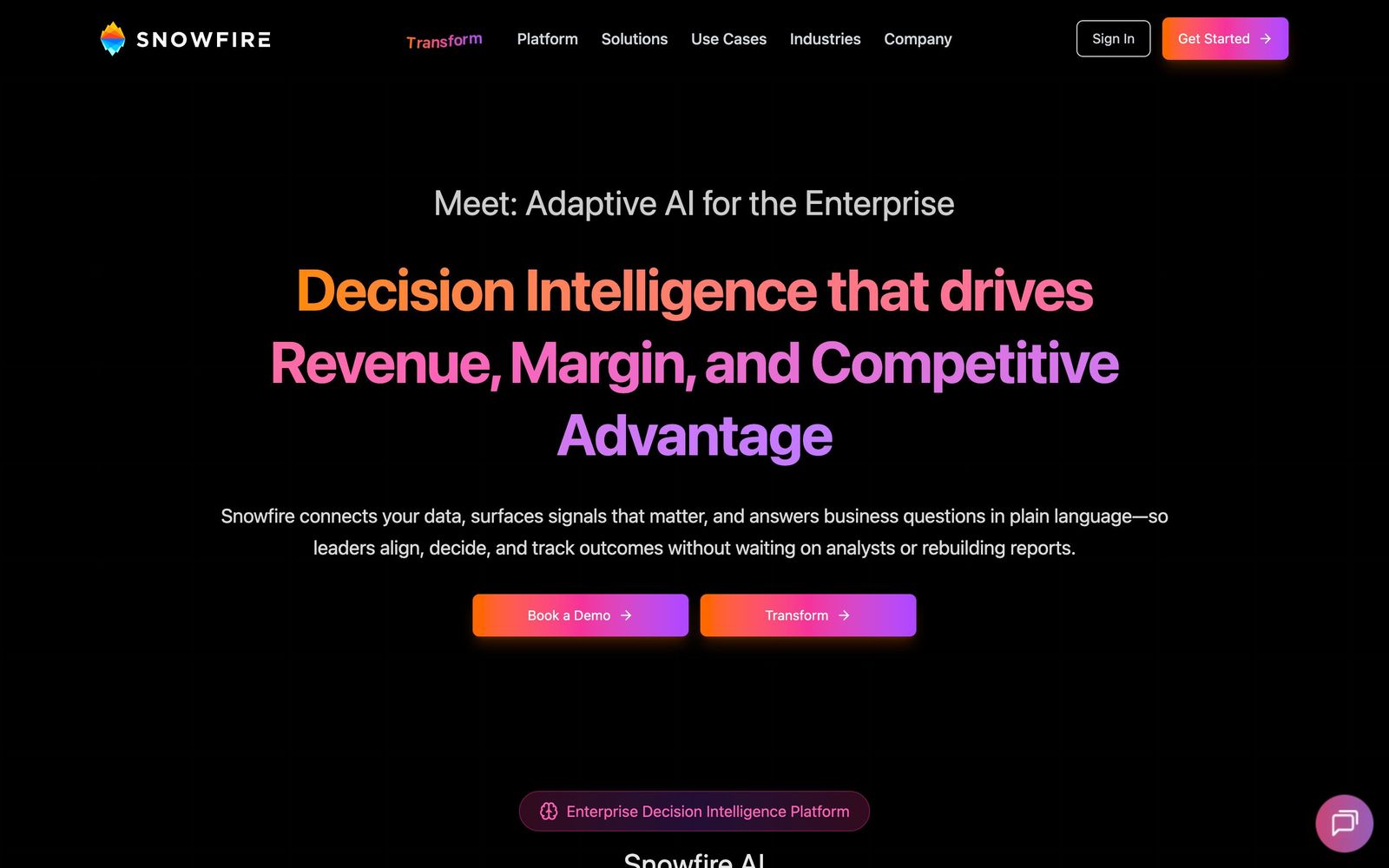 Snowfire AI website, homepage