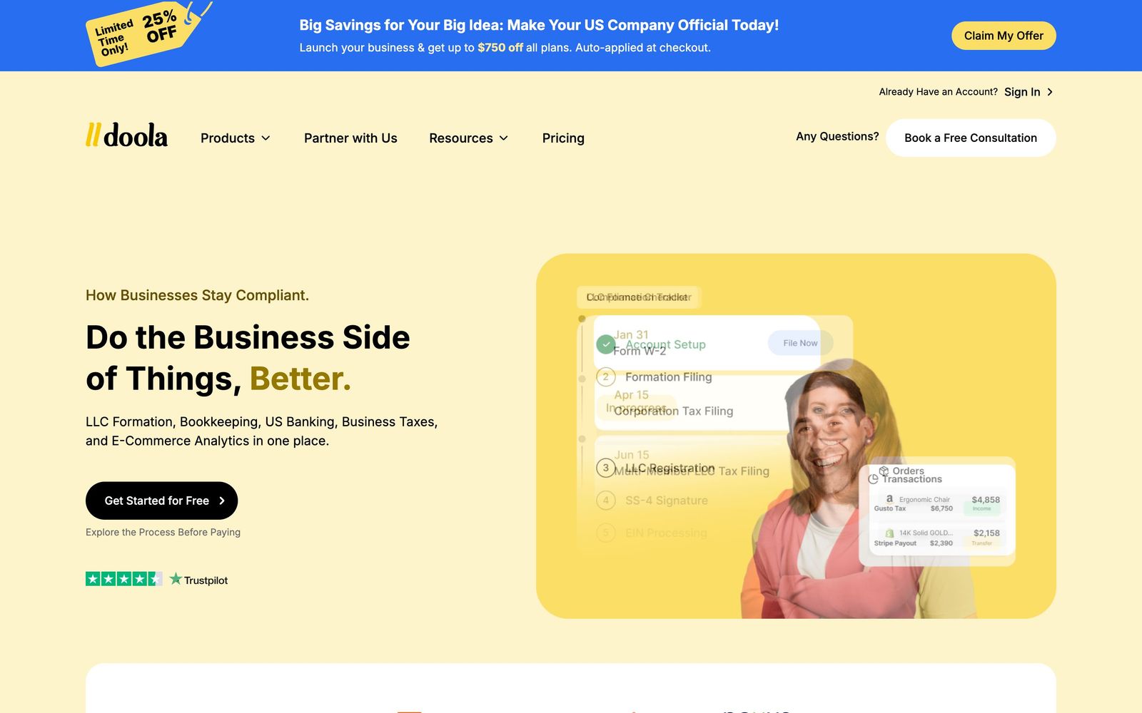 doola website, homepage