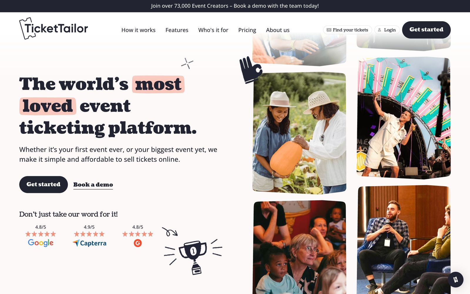 Ticket Tailor website, homepage