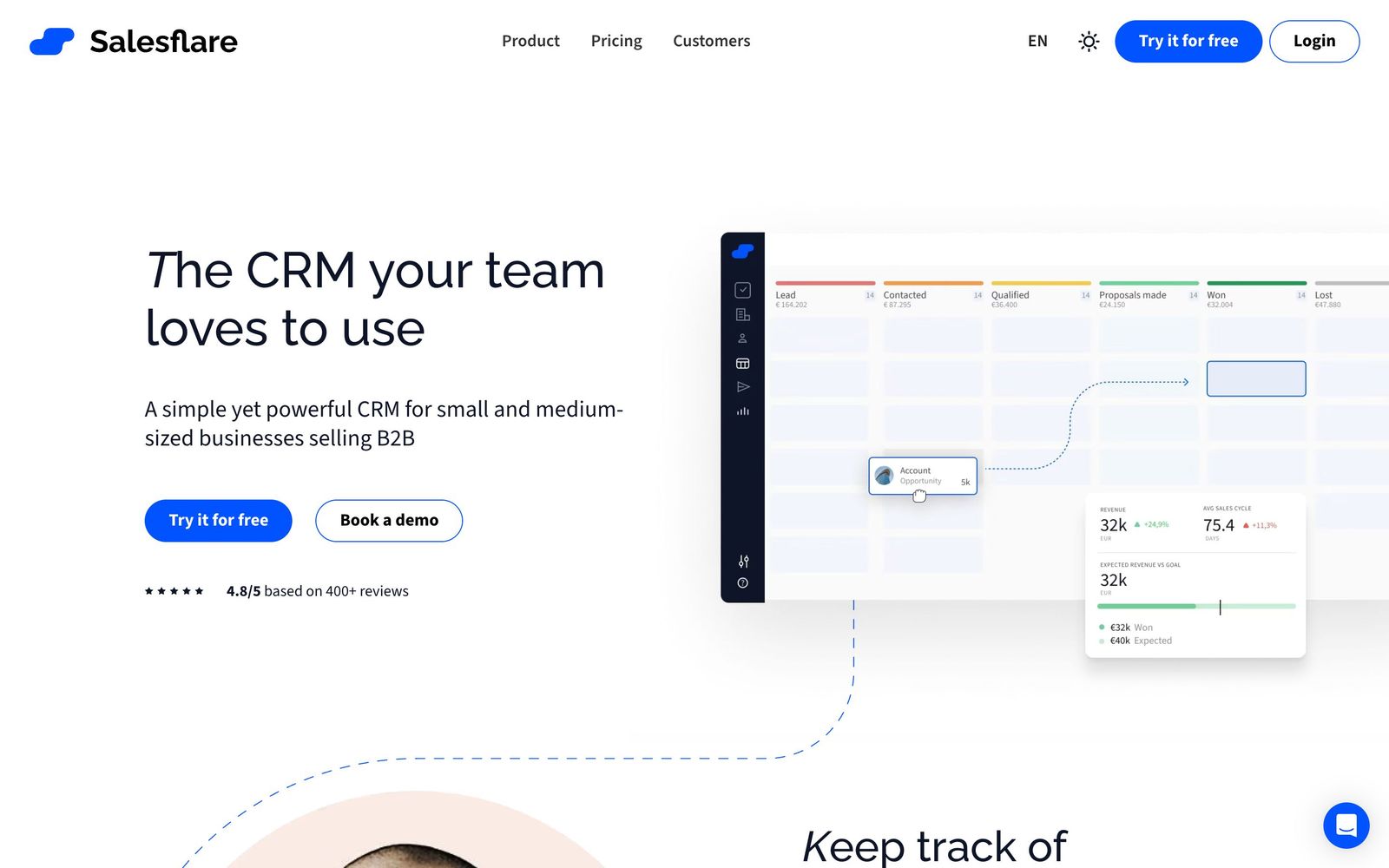Salesflare website, homepage