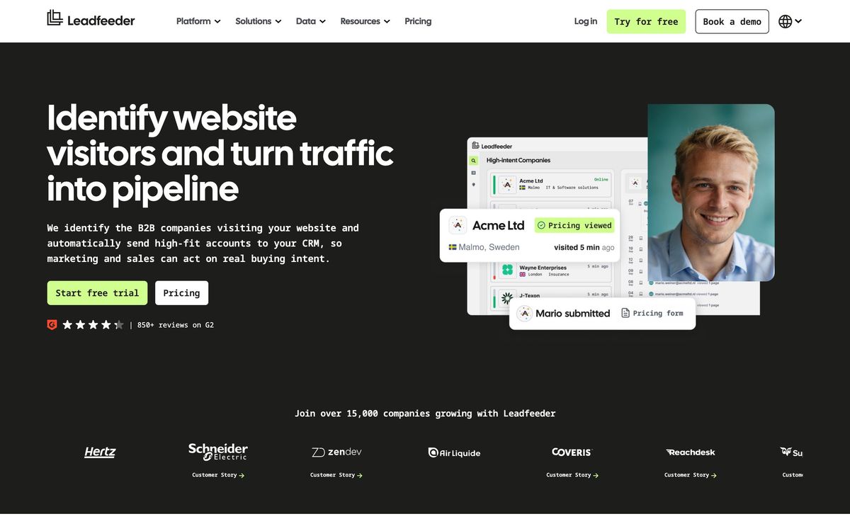 Leadfeeder, how it works page screenshot