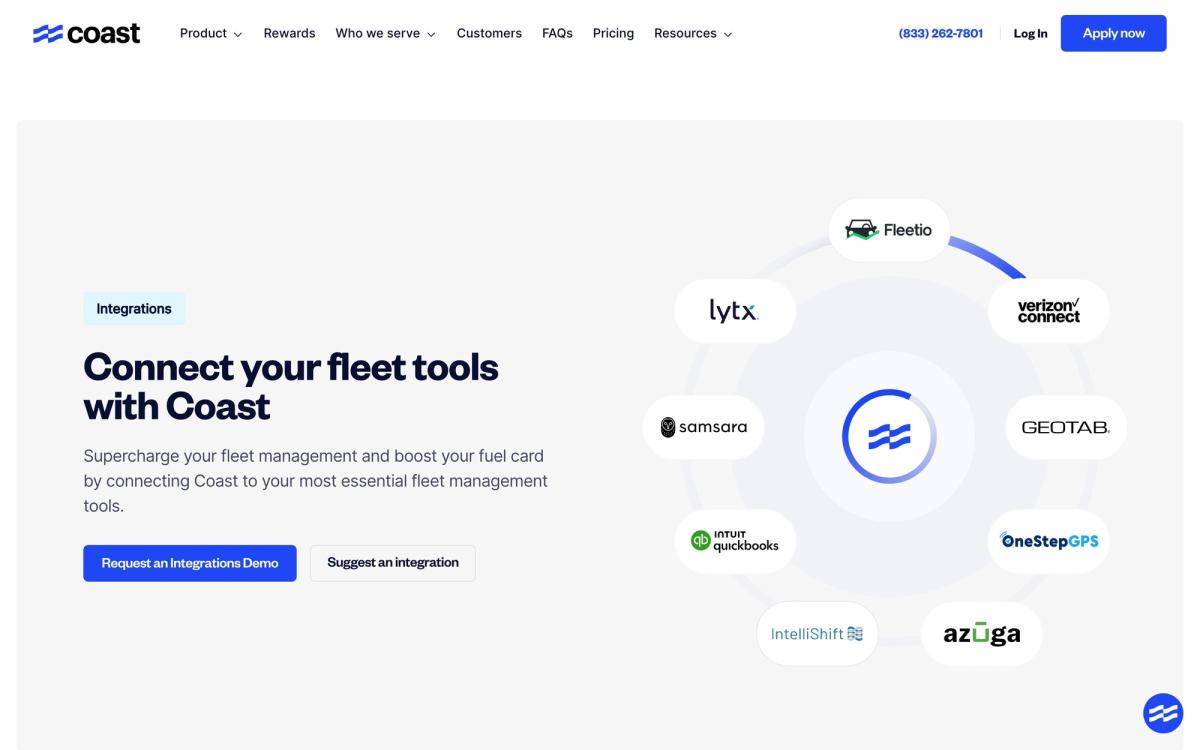 Coast, integrations page screenshot