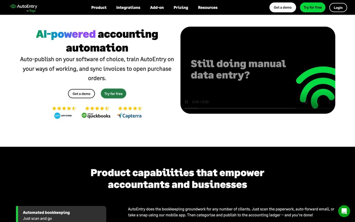 AutoEntry: product page screenshot