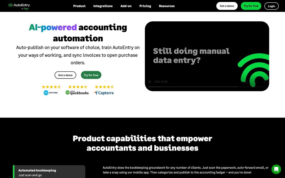 AutoEntry: product page screenshot