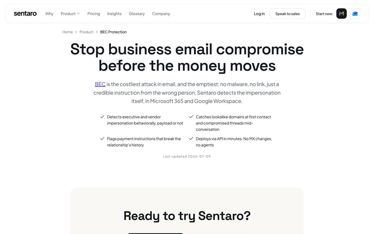 Sentaro, product page screenshot