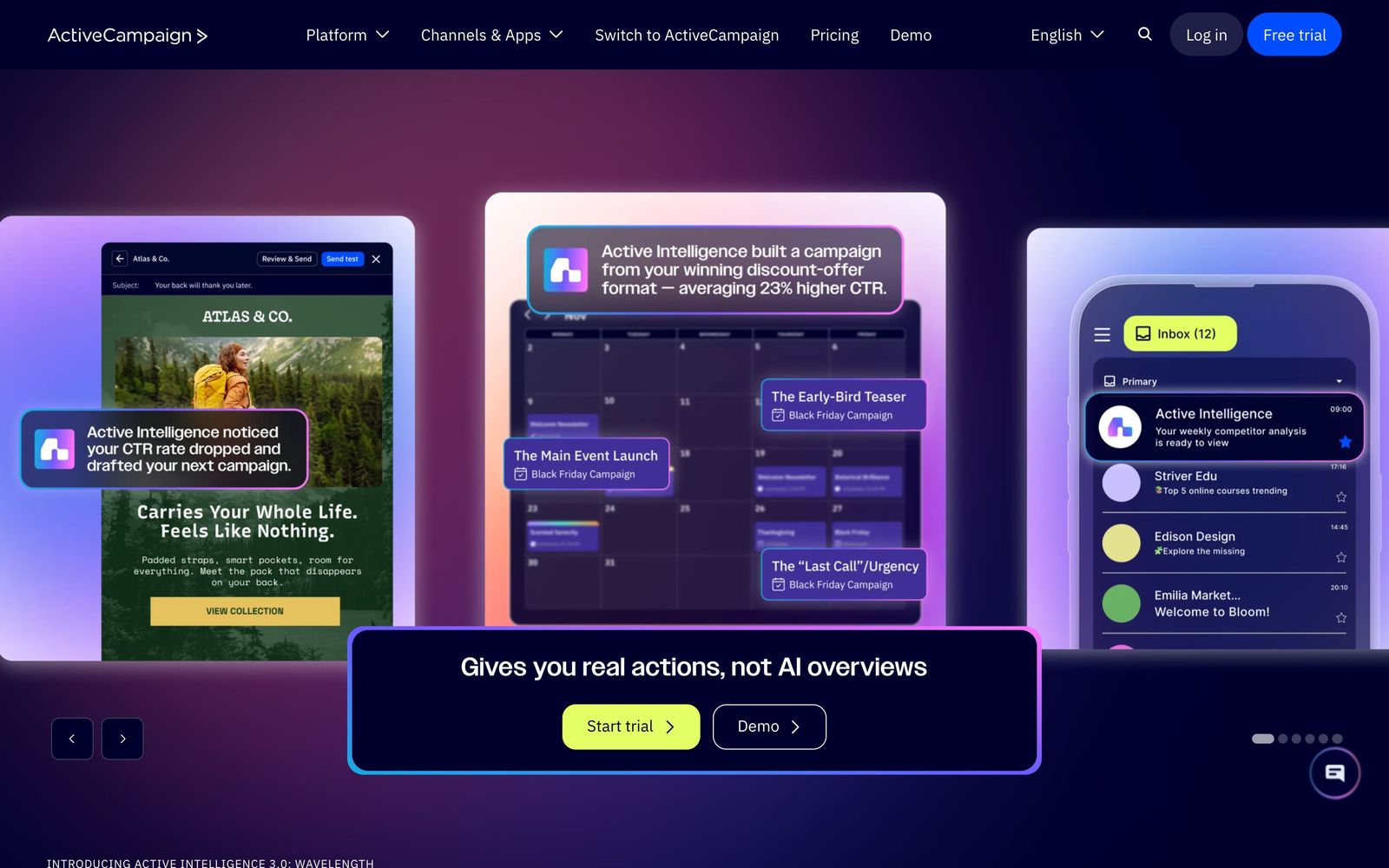 ActiveCampaign website, homepage