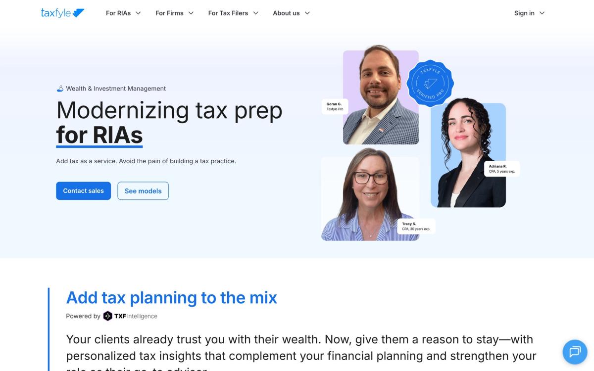 Taxfyle: solutions page screenshot