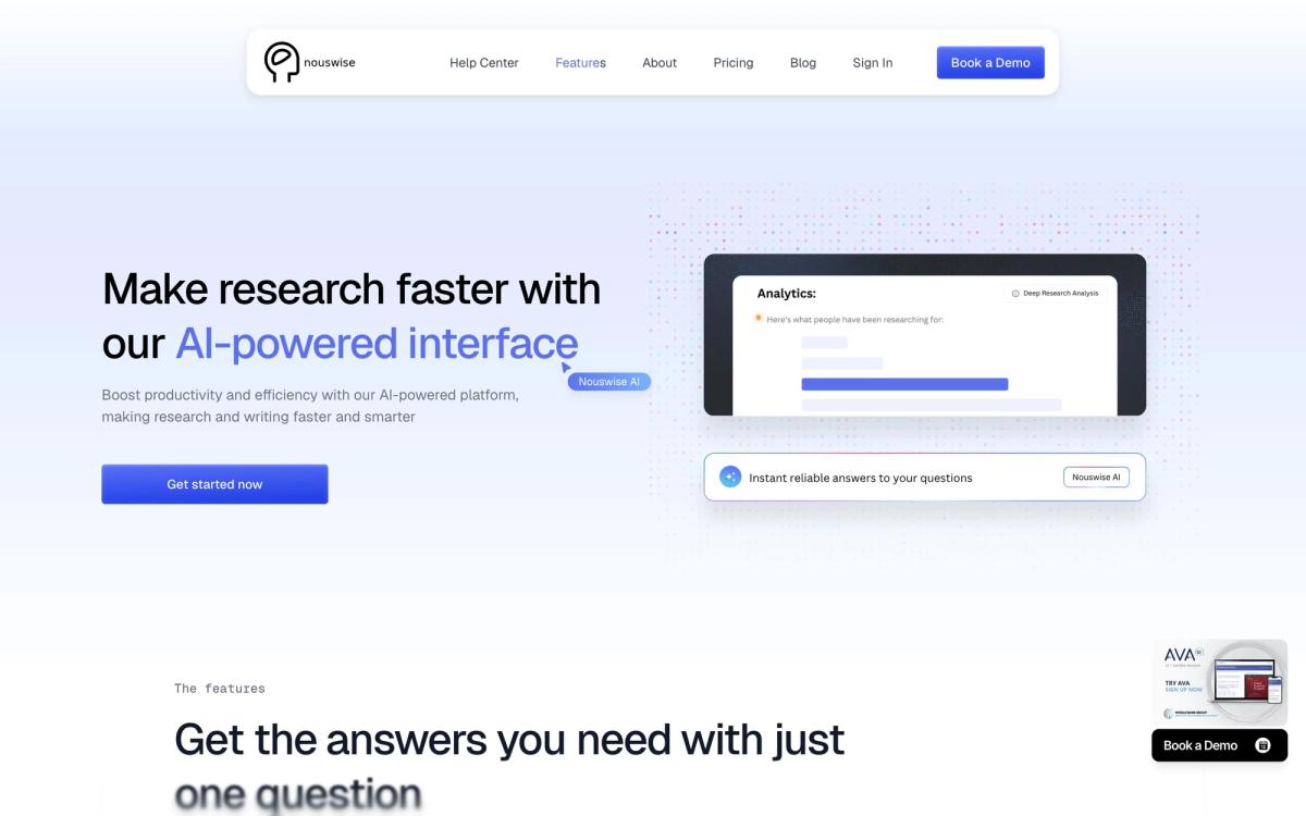 Nouswise, features page screenshot