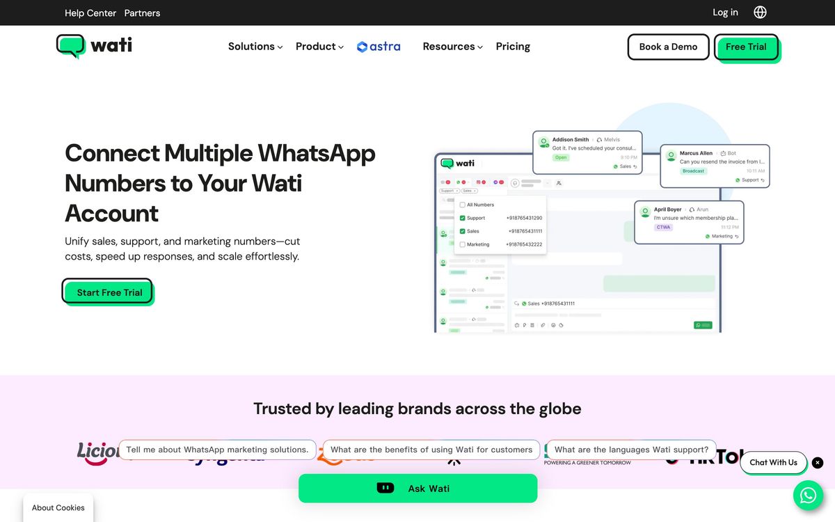 Wati, features page screenshot