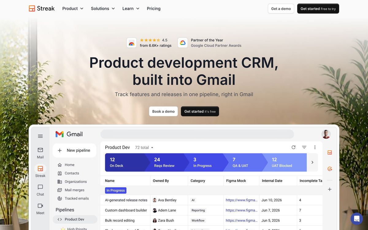 Streak, product page screenshot