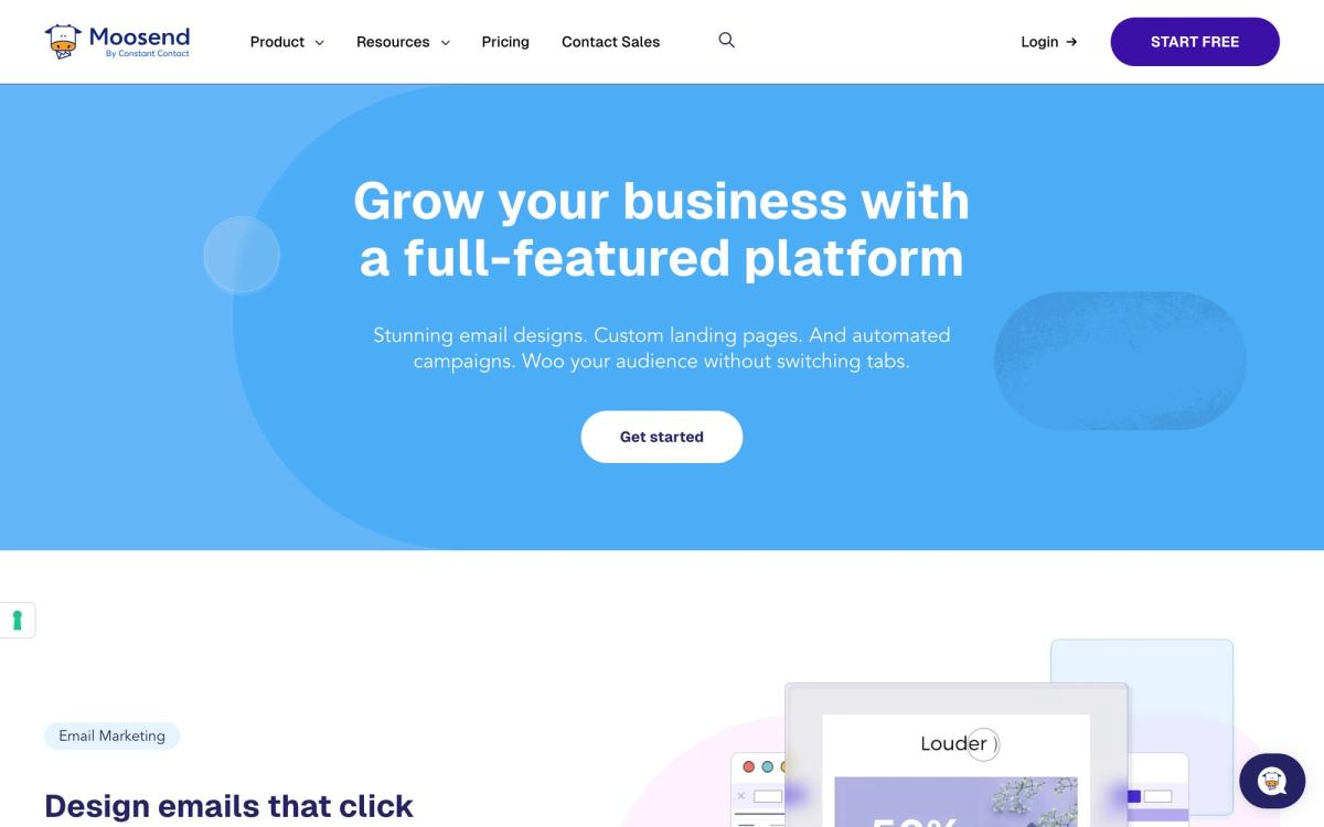 Moosend, features page screenshot
