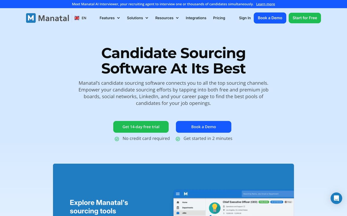 Manatal: features page screenshot