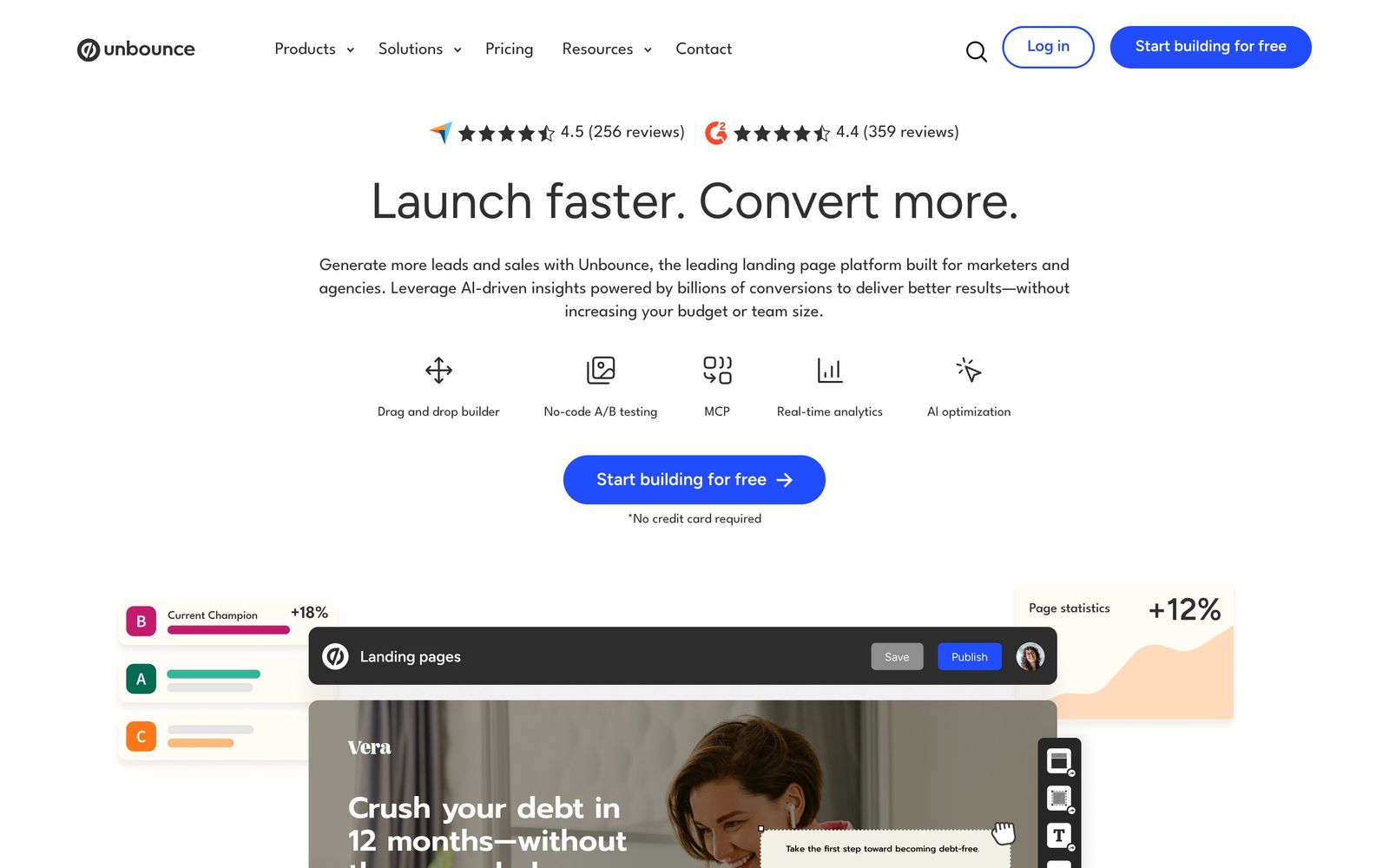 Unbounce website, homepage