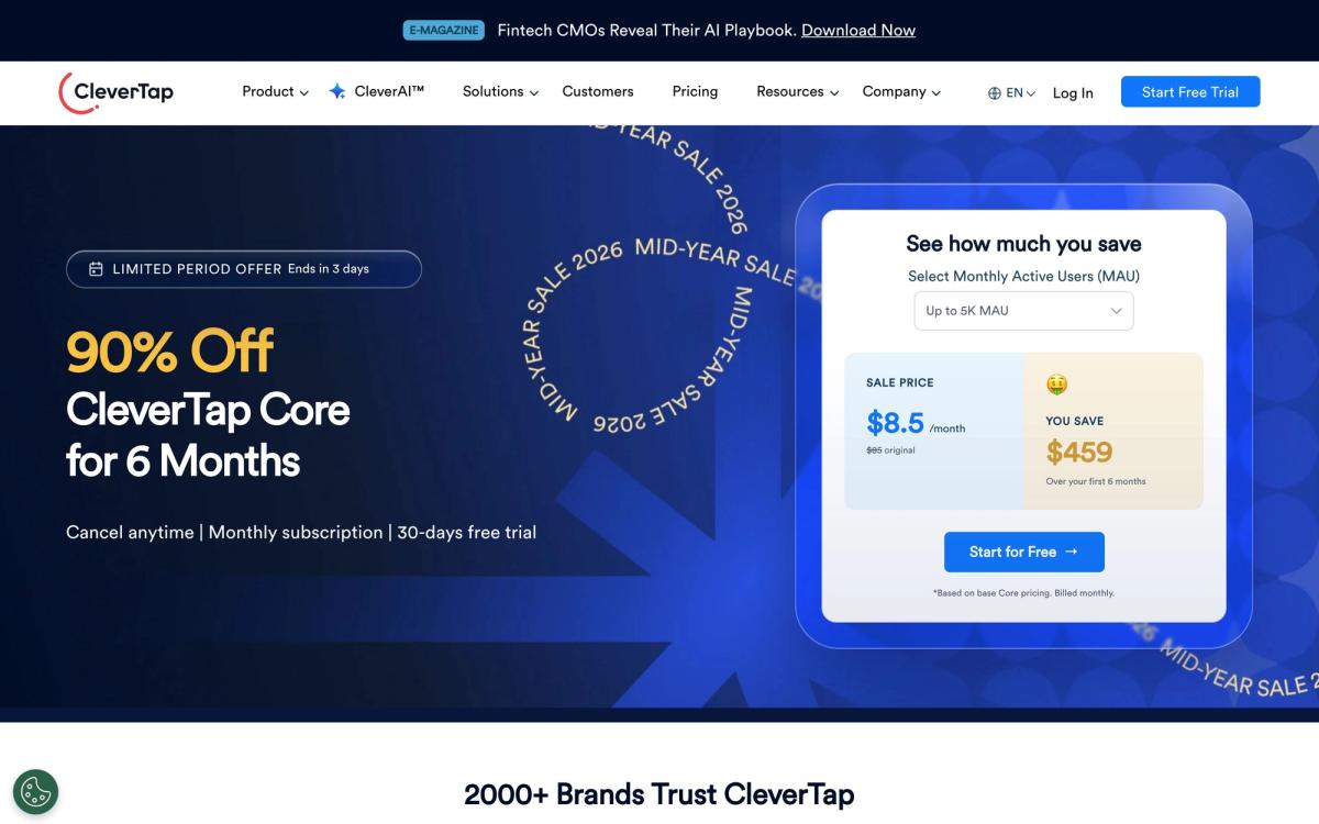CleverTap, features page screenshot