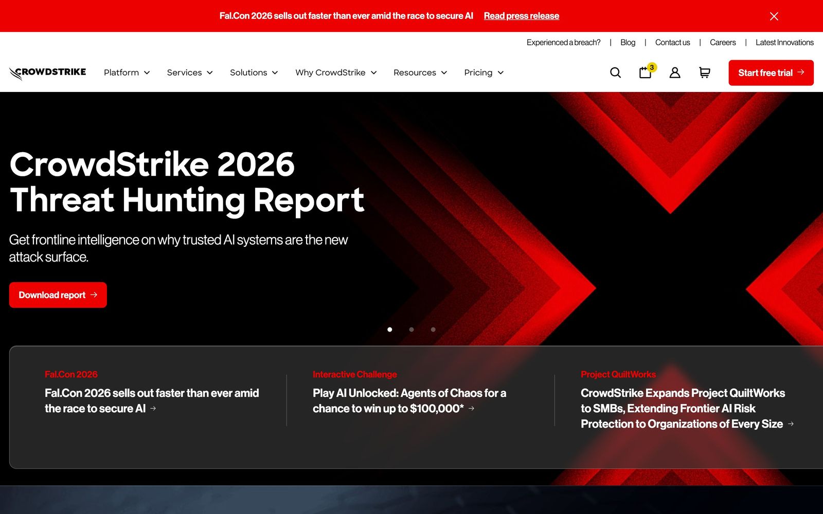 CrowdStrike website, homepage