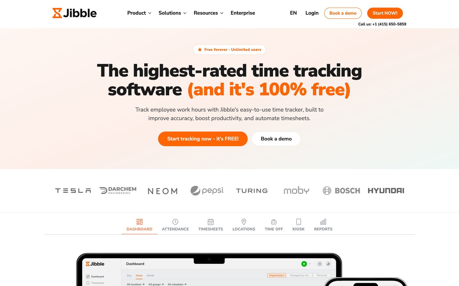 Jibble website, homepage