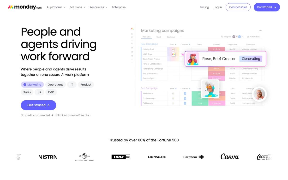 monday.com, product page screenshot