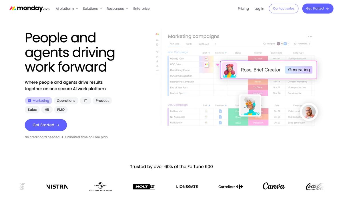 monday.com, product page screenshot