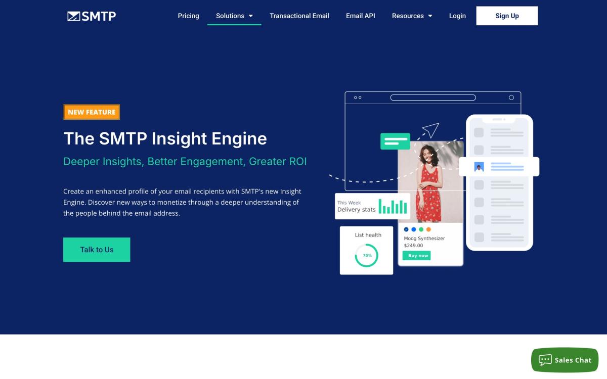 SMTP.com, features page screenshot