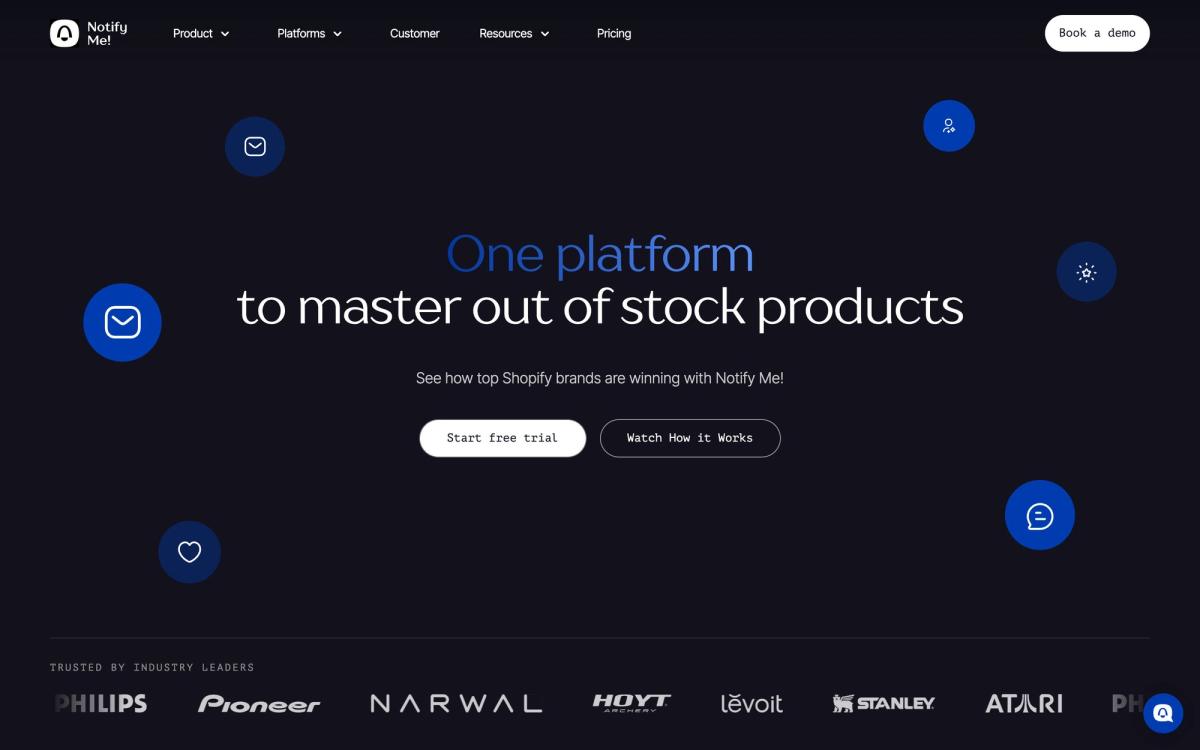 Notify Me, product page screenshot