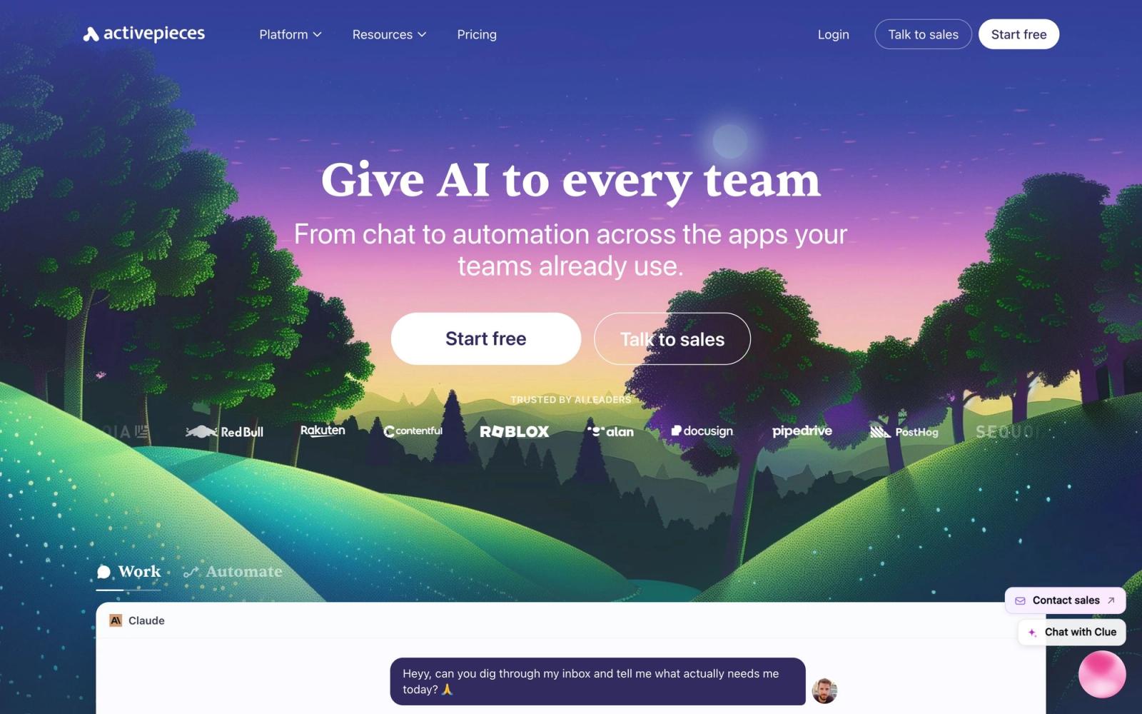 Activepieces website, homepage