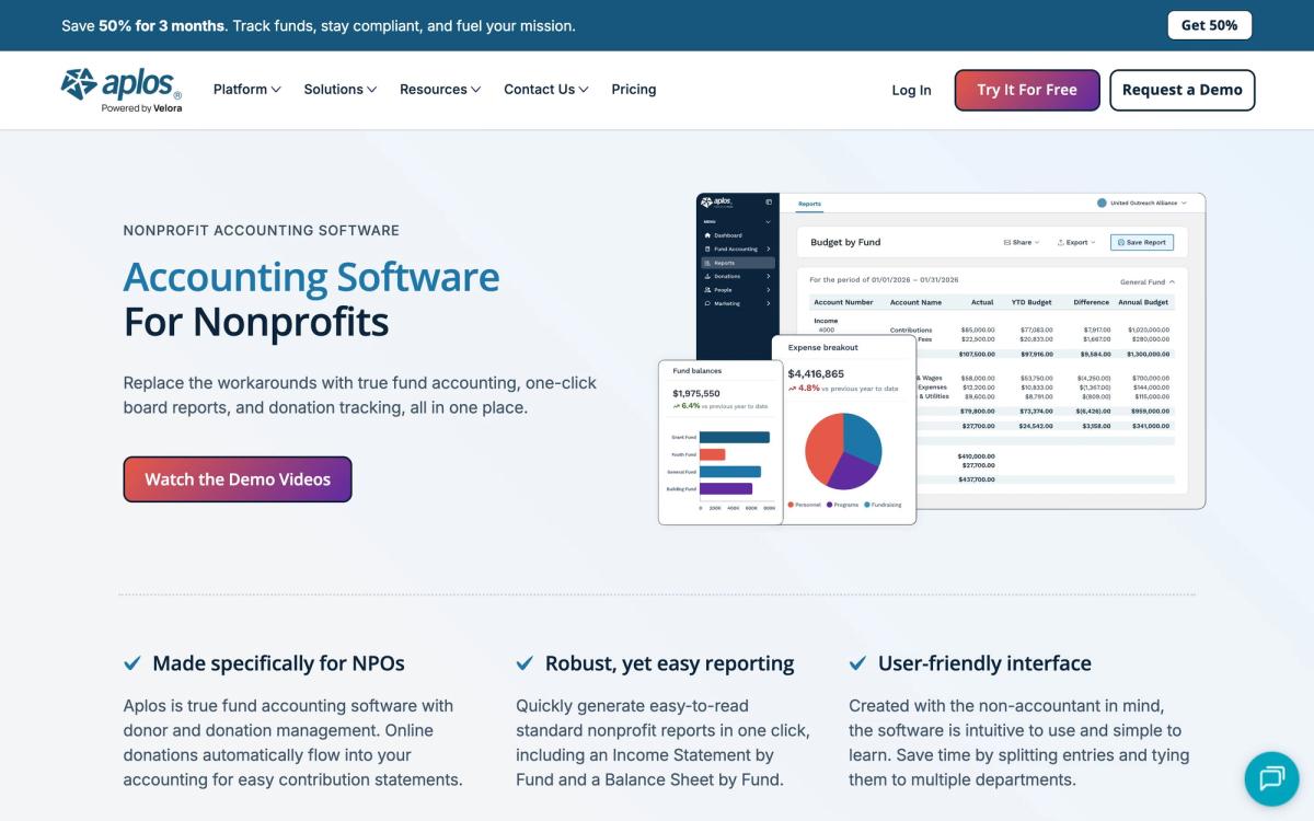 Aplos, features page screenshot