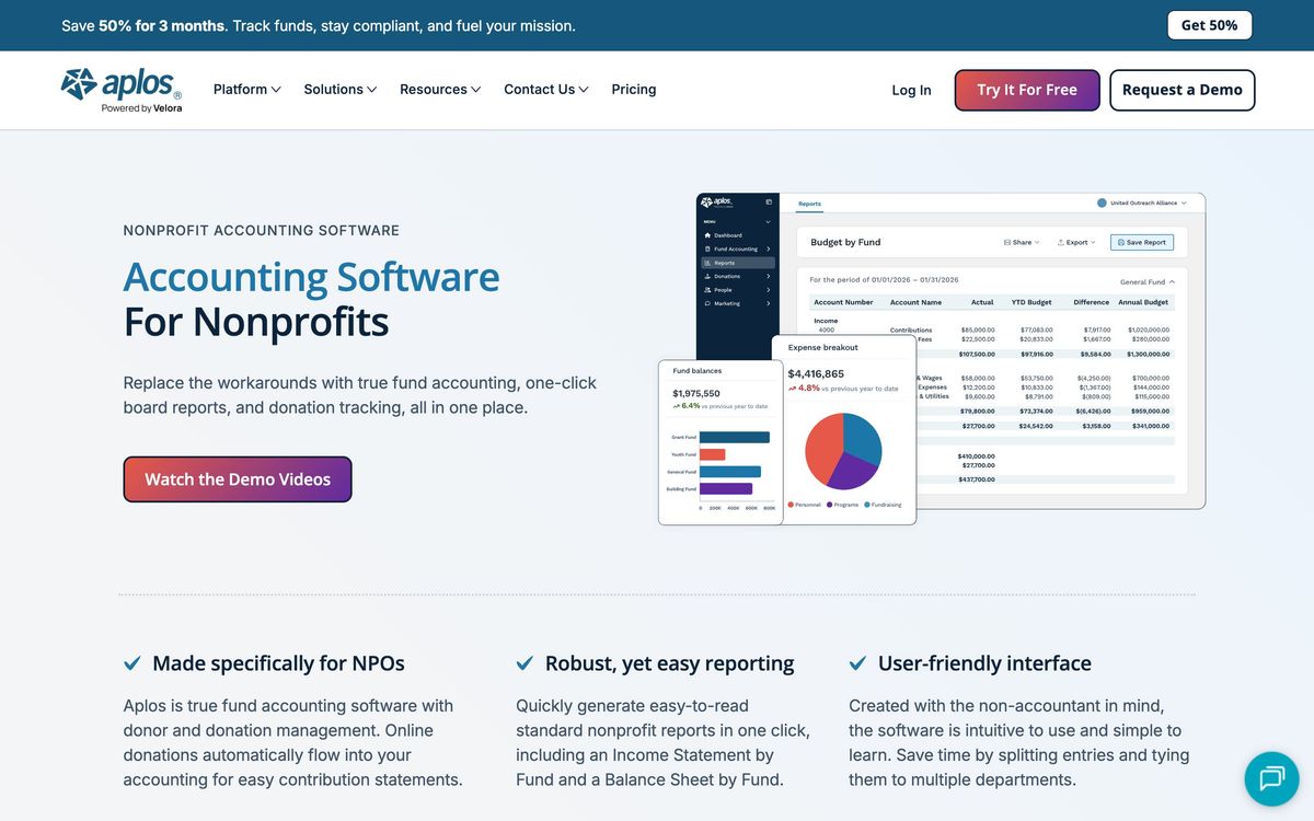 Aplos, features page screenshot