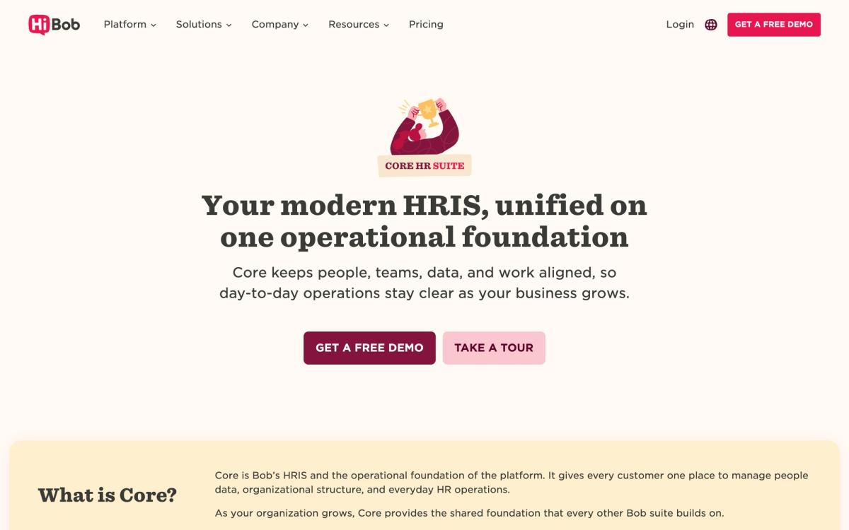 HiBob, product page screenshot