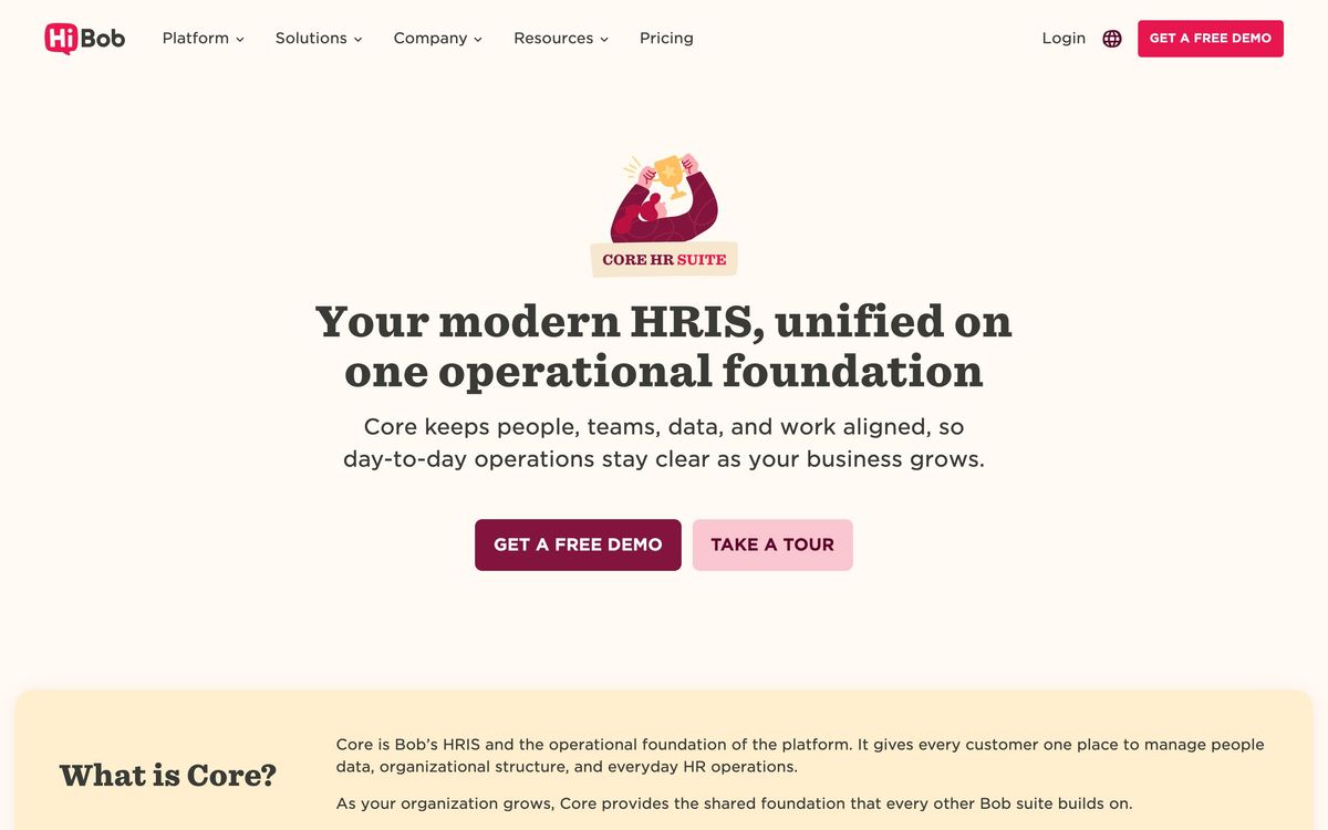 HiBob, product page screenshot