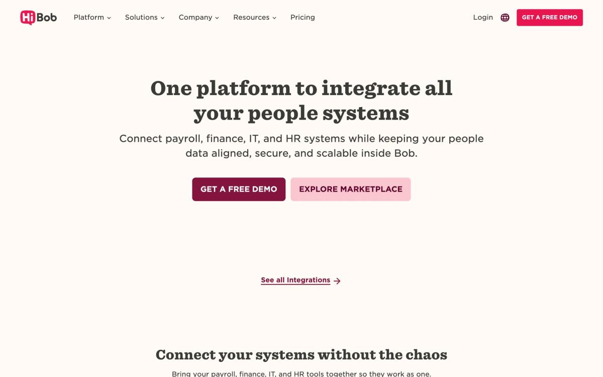 HiBob, integrations page screenshot