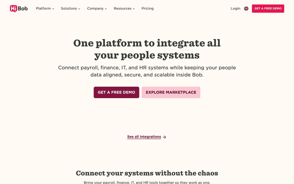 HiBob, integrations page screenshot