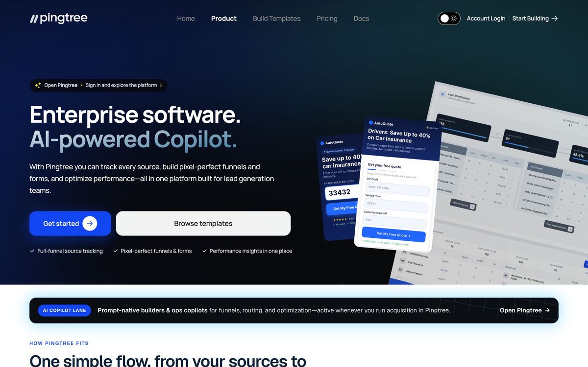 Pingtree, product page screenshot