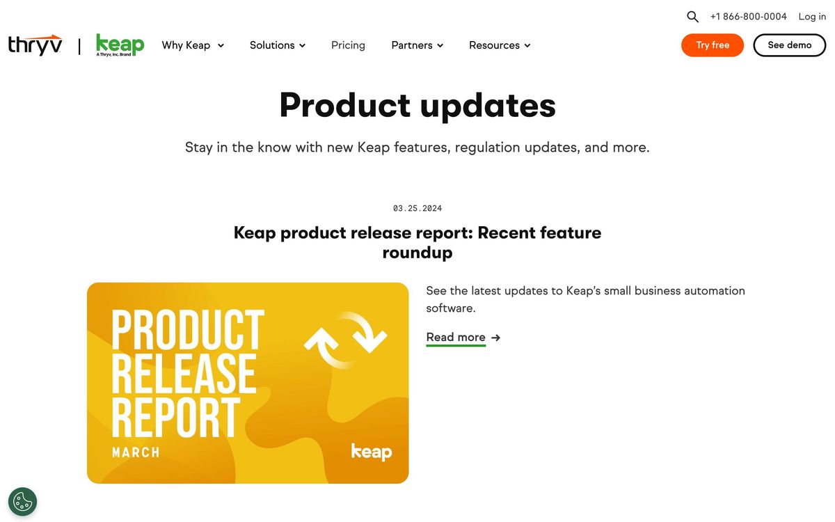 Keap, product page screenshot