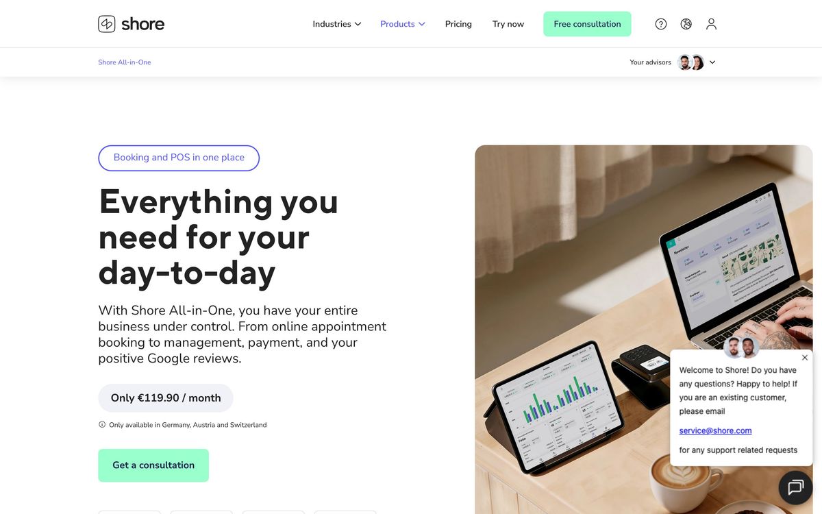 Shore, solutions page screenshot