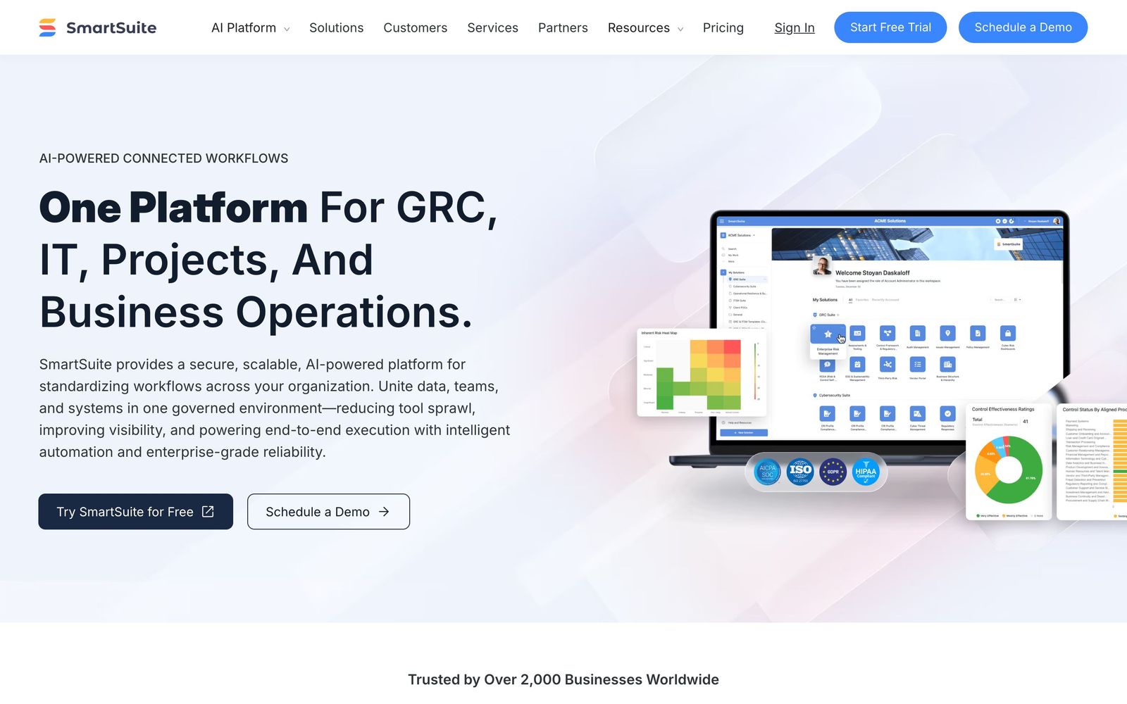 SmartSuite website, homepage