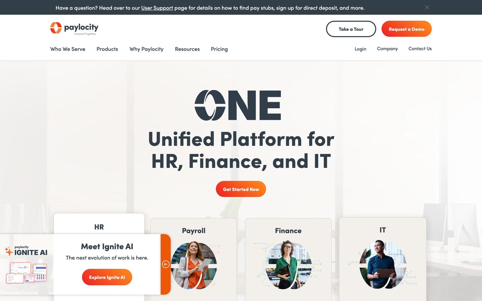 Paylocity website, homepage