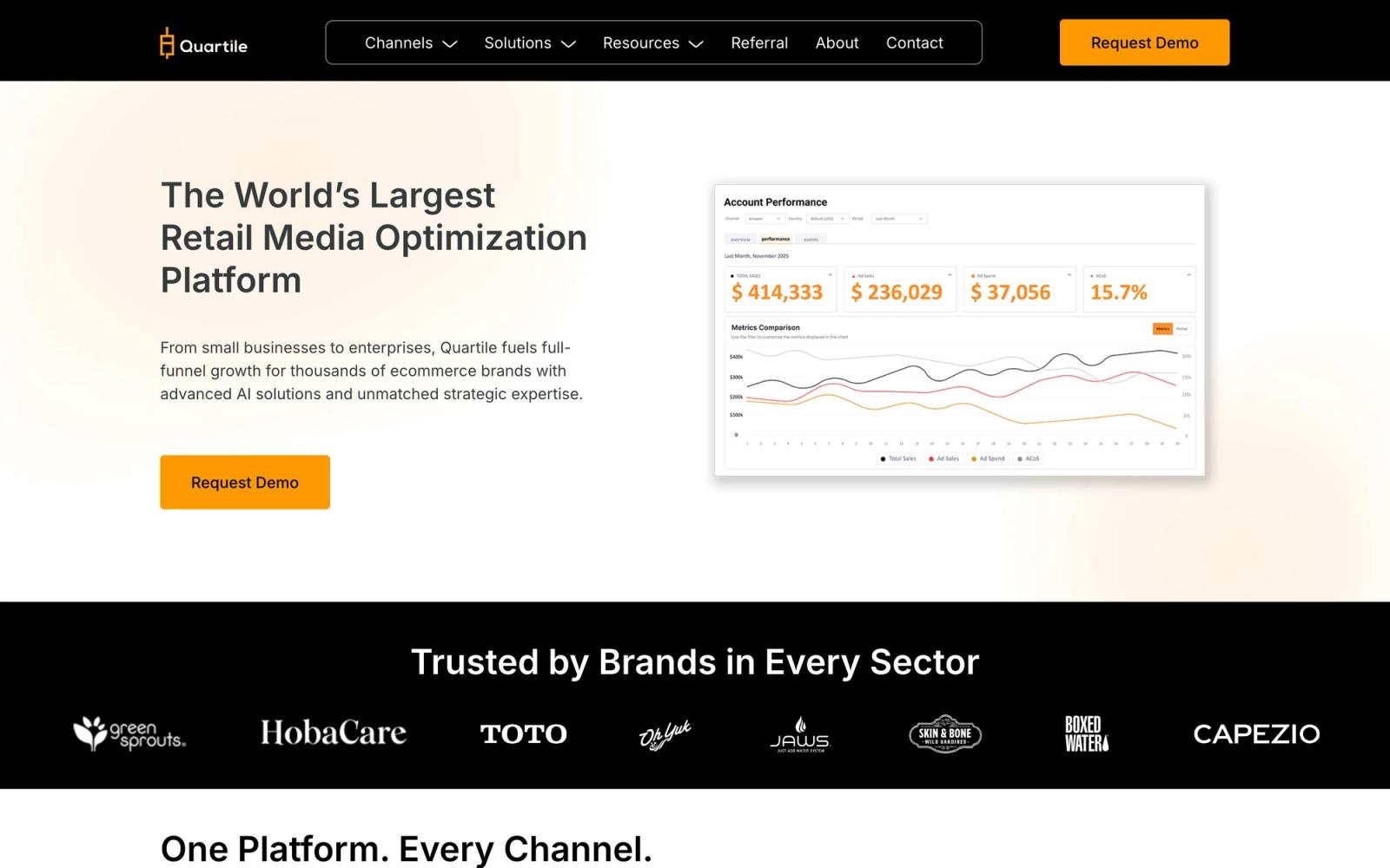 Quartile website, homepage