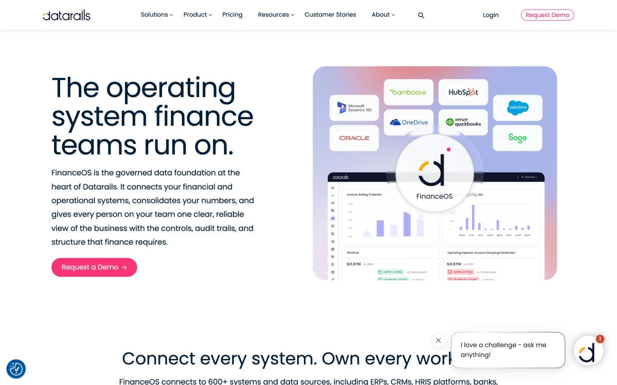 Datarails, product page screenshot