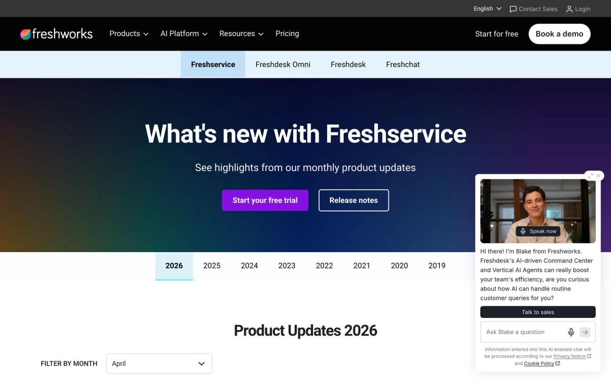 Freshdesk, product page screenshot