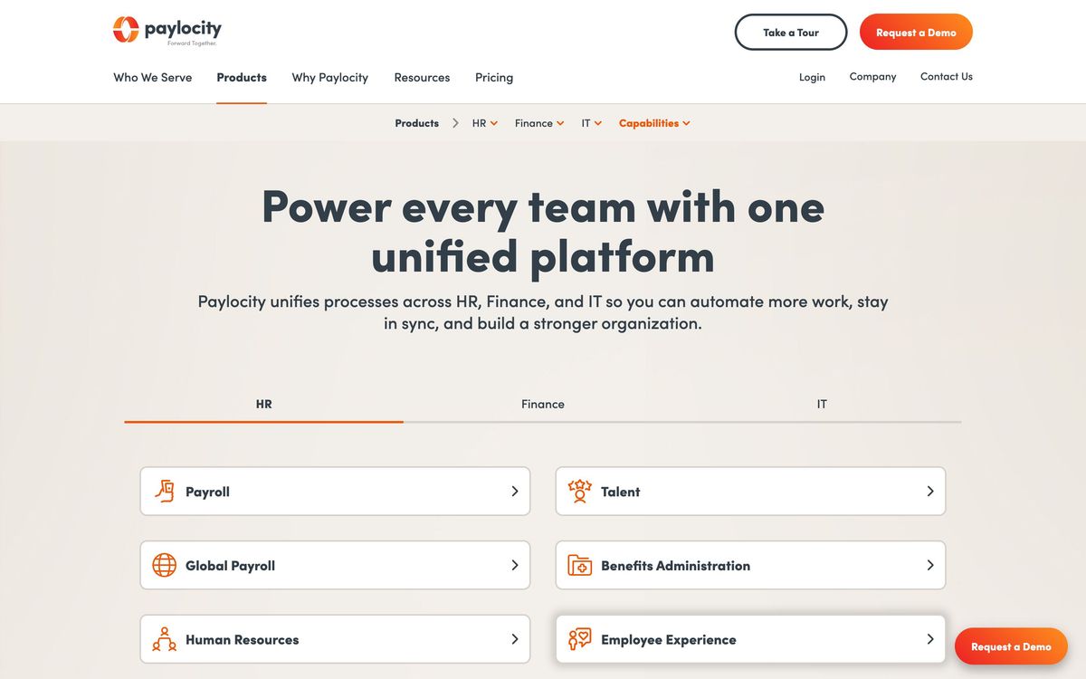 Paylocity, product page screenshot