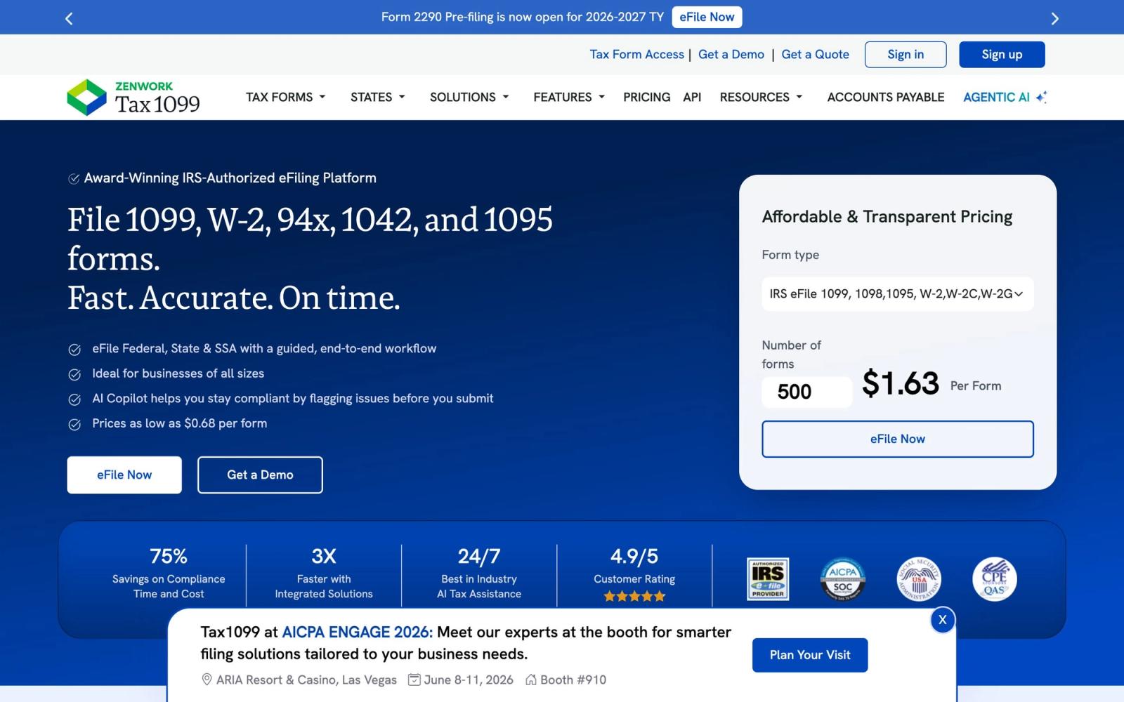 Tax1099 website: homepage