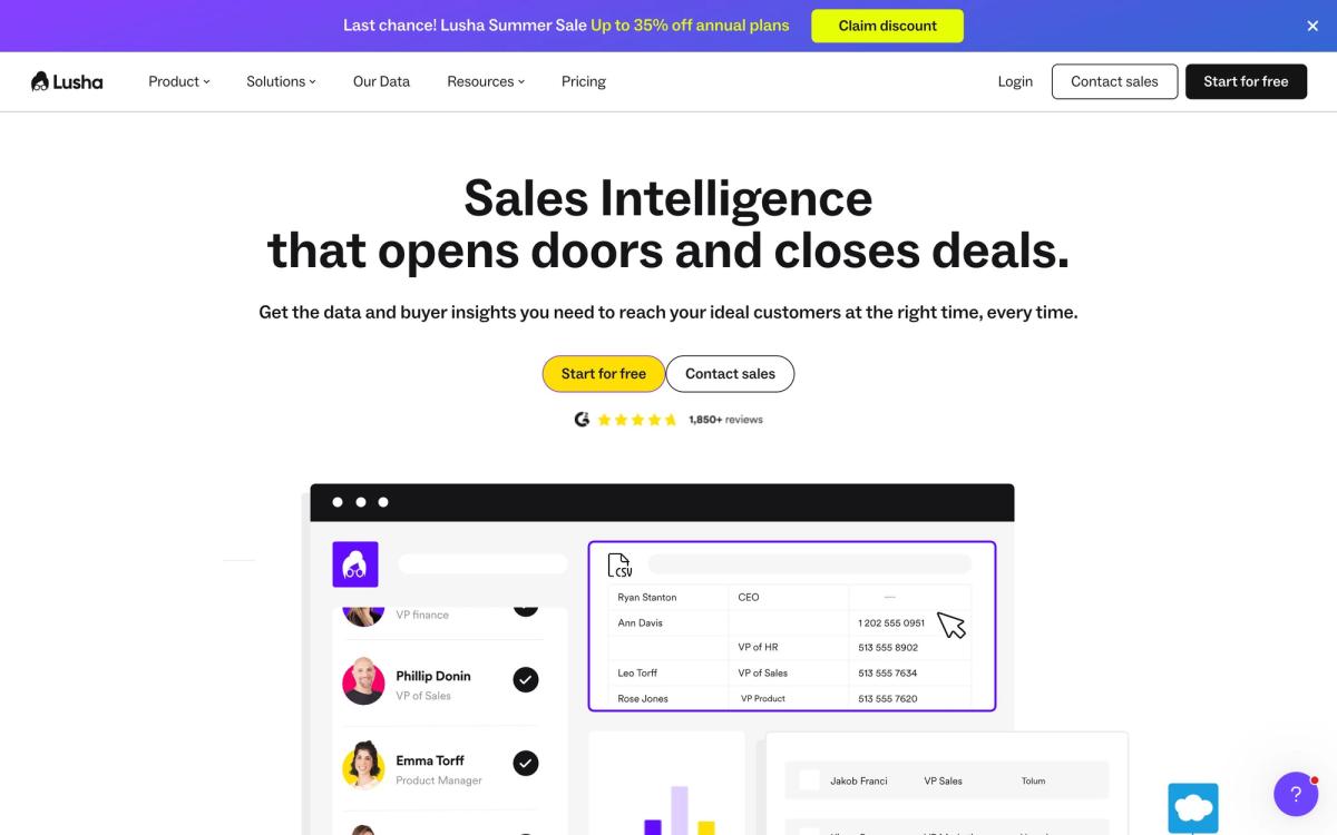 Lusha, product page screenshot