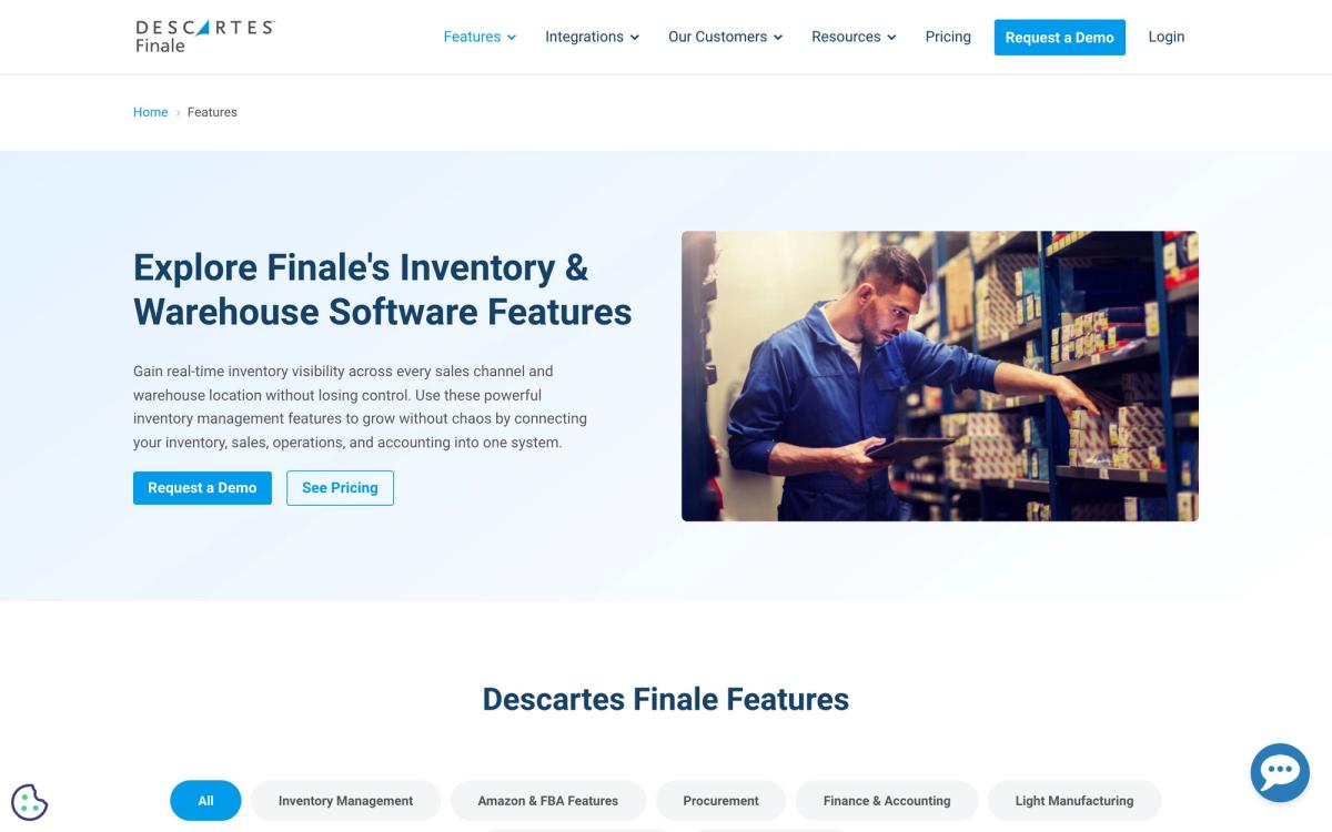 Finale Inventory, features page screenshot