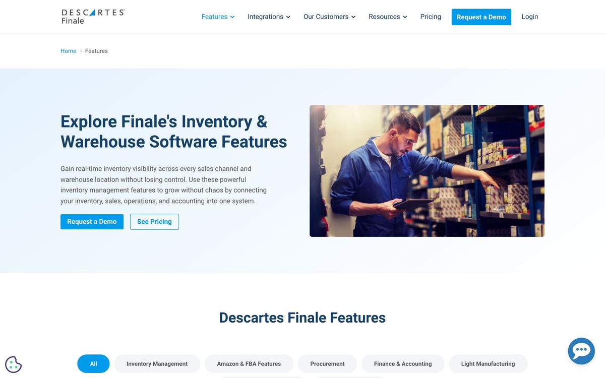 Finale Inventory, features page screenshot