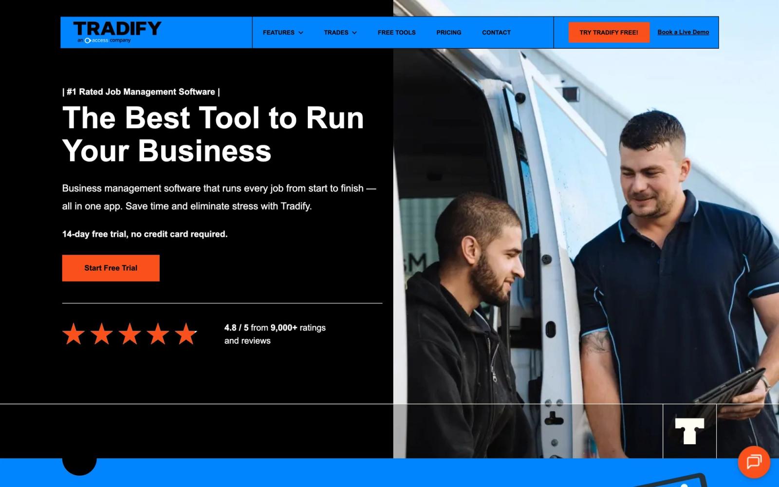 Tradify website: homepage