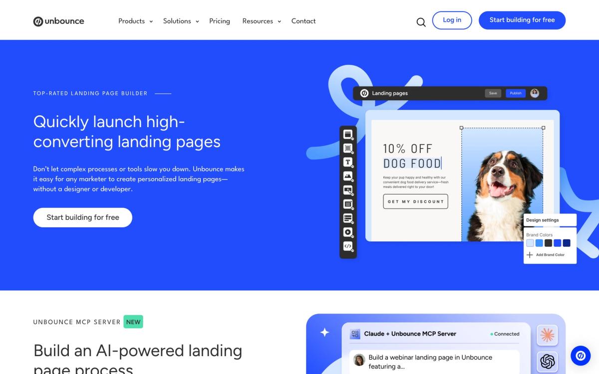 Unbounce, features page screenshot