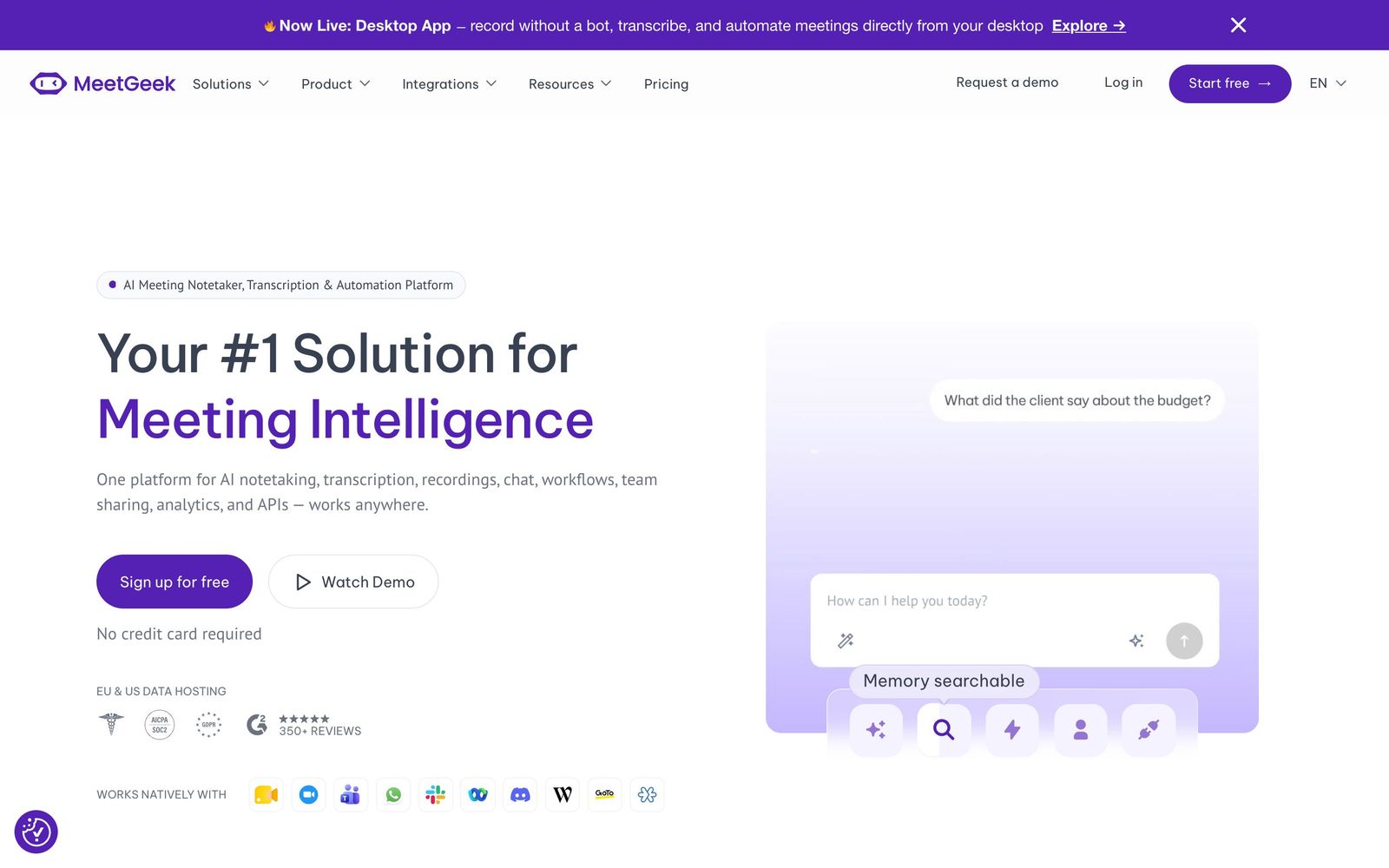 MeetGeek website, homepage
