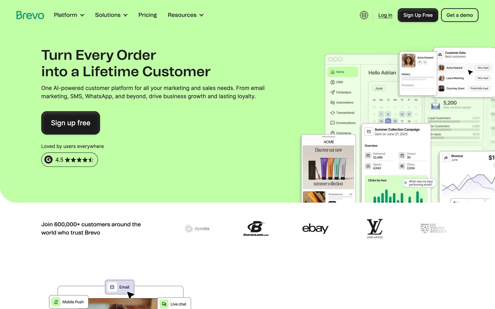 Brevo website, homepage