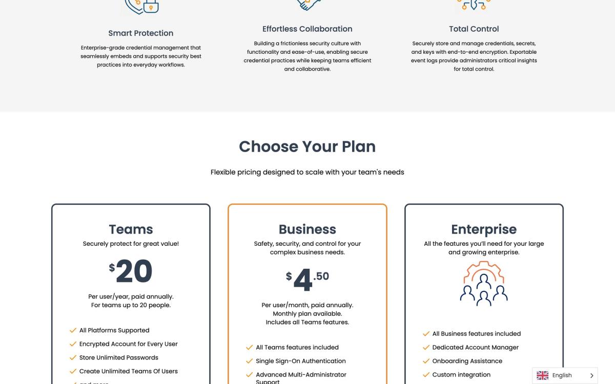 Passpack, product overview page screenshot